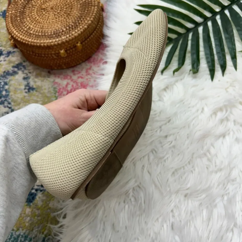 Cushionaire Slip On Flat 9 Neutral Beige Square Toe Minimalist